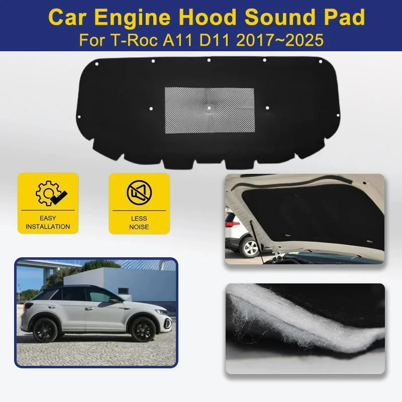 Car Front Engine Hood Pads For Volkswagen VW T-Roc A11 D11 2017~2025 Cotton Covers Heat Shade Insulation Carpet Auto Accessories