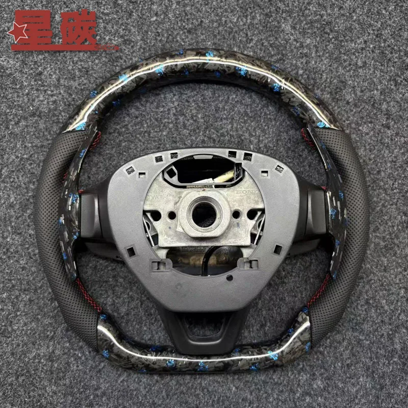 

For Honda 10th Gen Accord Forged Carbon Fiber Steering Wheel Assembly (Blue Foil, LED Racing Light, Blade Edge Patch Style)
