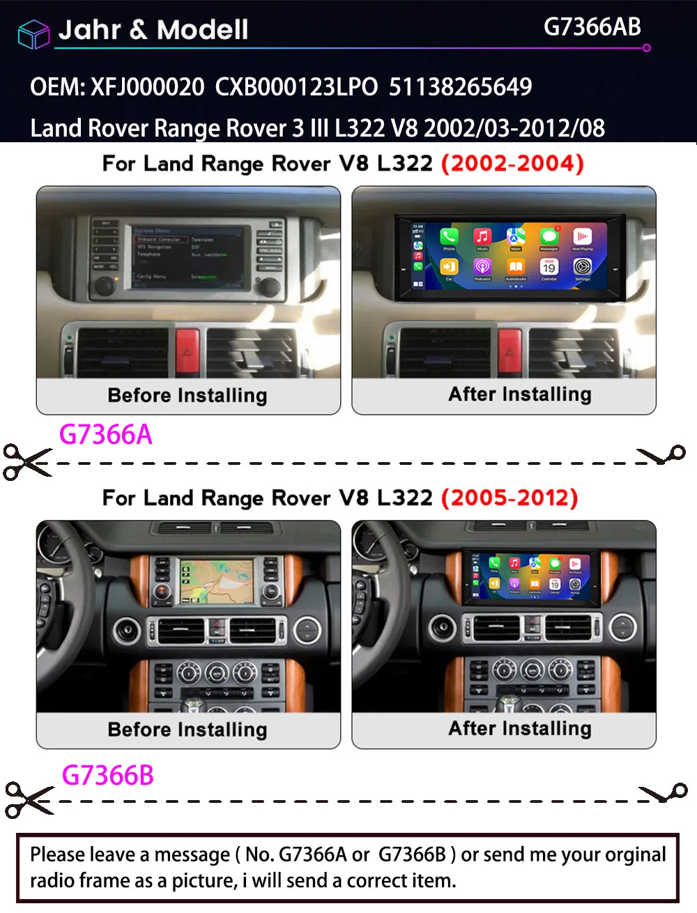Android Auto car radio wireless Bluetooth Carpaly RDS GPS Navigation+AHD rear view camera for Land Rover Range Rover III L322