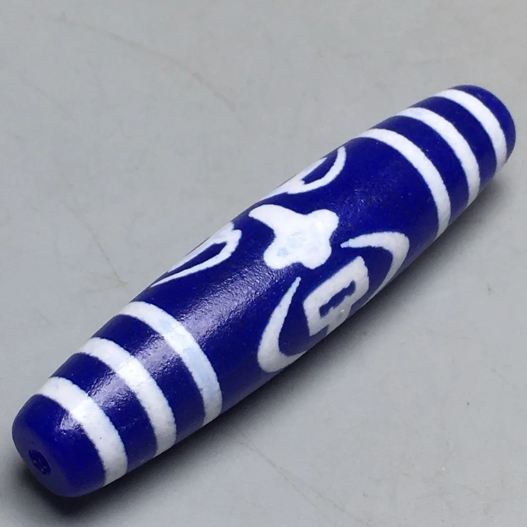 Rare Tibetan Blue Old Agate Dzi Zakir Hussain Bead Amulet 58mm S0618
