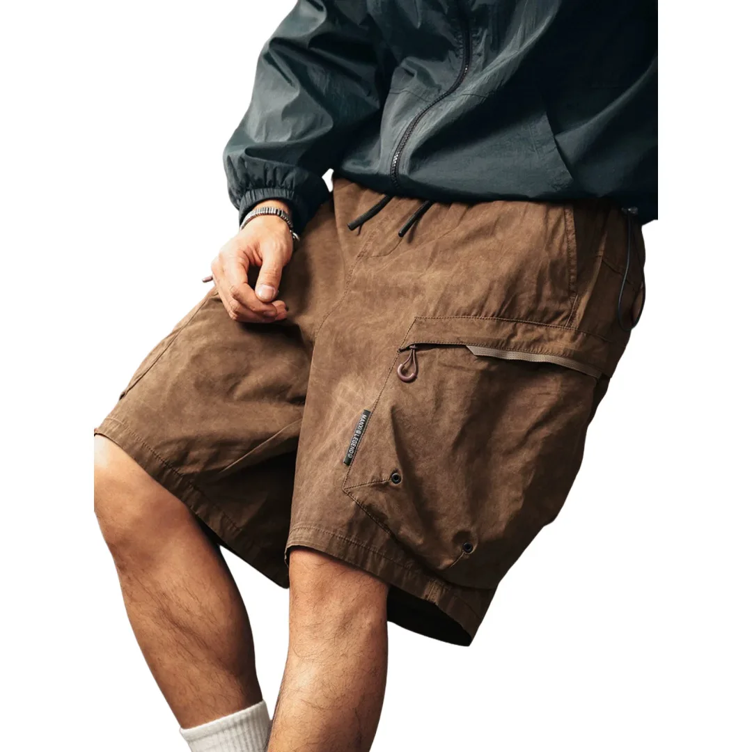 High End Mountain Style Vintage Lightweight Cargo Shorts Men's Summer Ice Silk Mid Length Casual 5 Point Pants