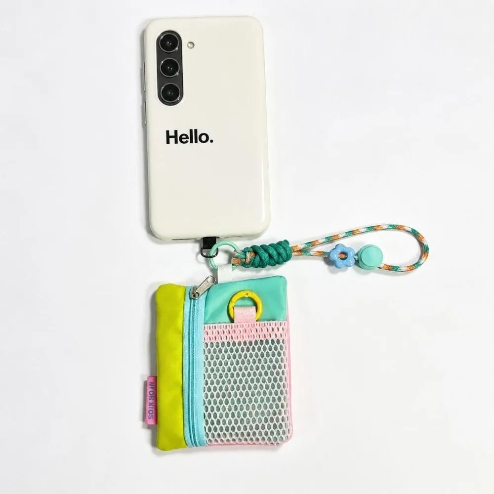 Creative Contrasting Mesh Key Coin Purse Lightweight with Lanyard Storage Pouch Zipper Portable Card Bag for Commute Travel Use
