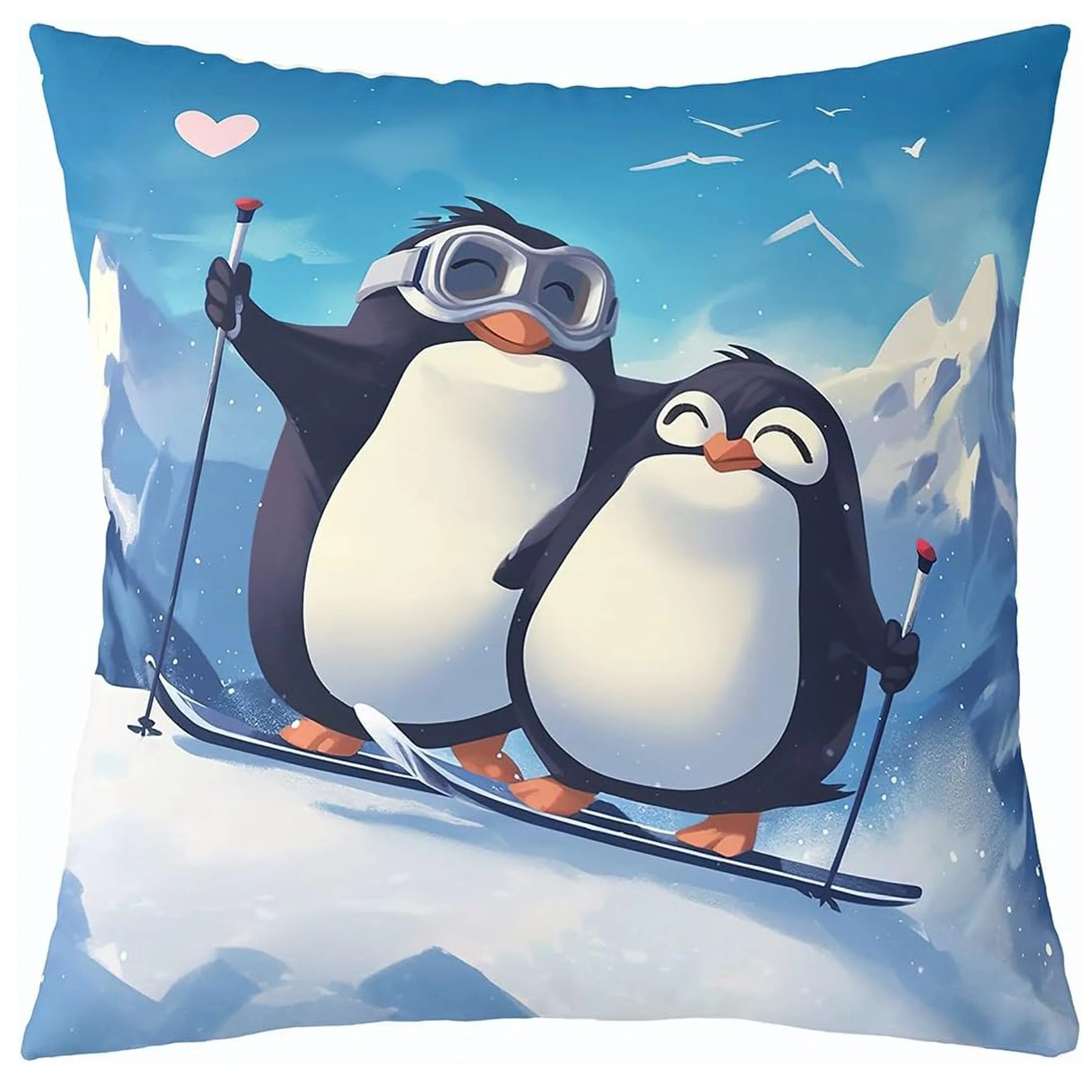Cute Cartoon Penguin Double-Sided Pillowcase, Lovely Animal Pattern Cushion Cover with Zipper, Washable Decor Case for Sofa
