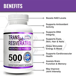 Trans Resveratrol 500mg Supplement 99% Pure Trans Resveratrol Extract+Pepper High Absorption 60 Capsules Vegetarian Capsules