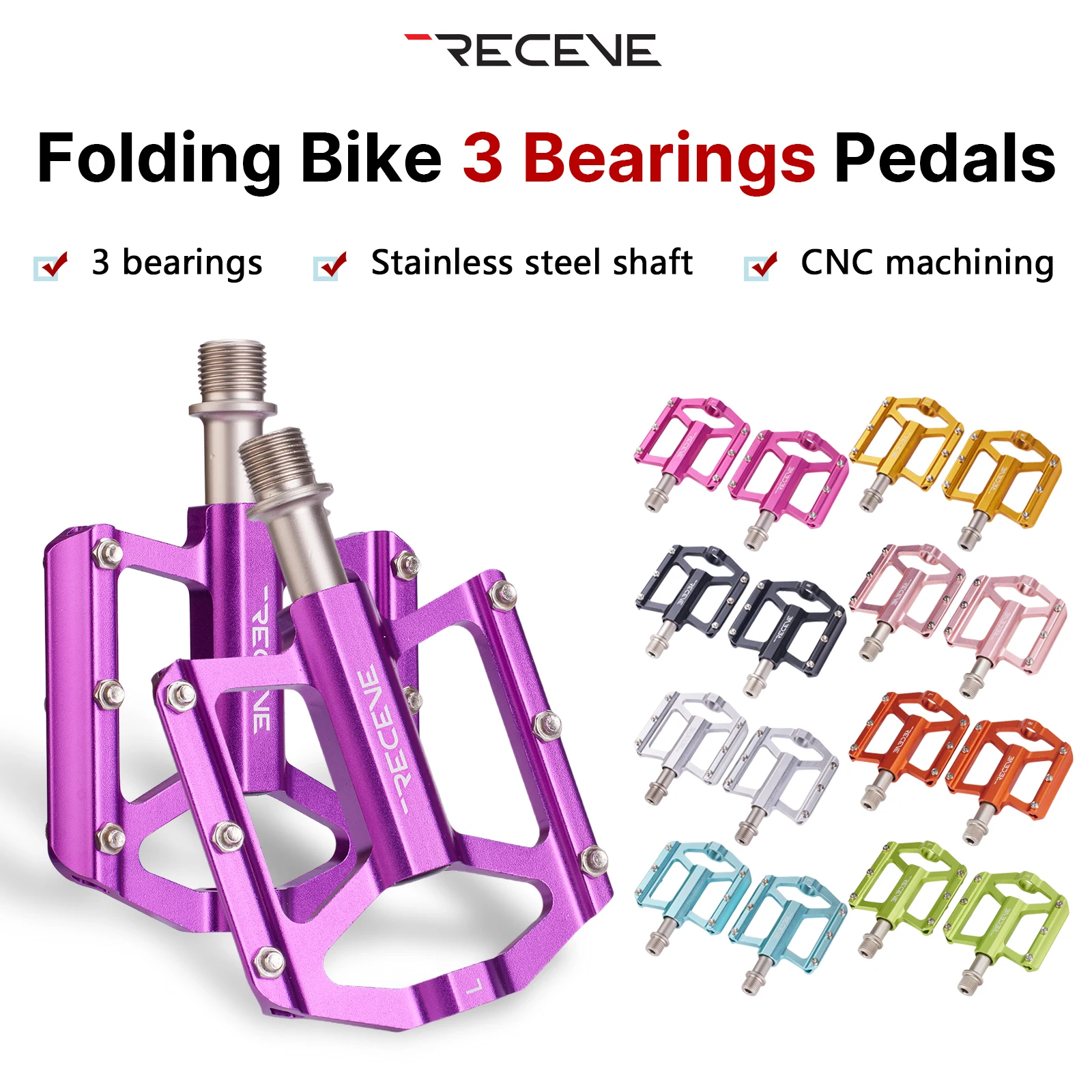 

RECEVE Folding Bike Platform Pedals Bmx Pedals For Bicycle Cycling CNC 3 Bearings Pedals With Anti Slip Nails For Brompton Dahon
