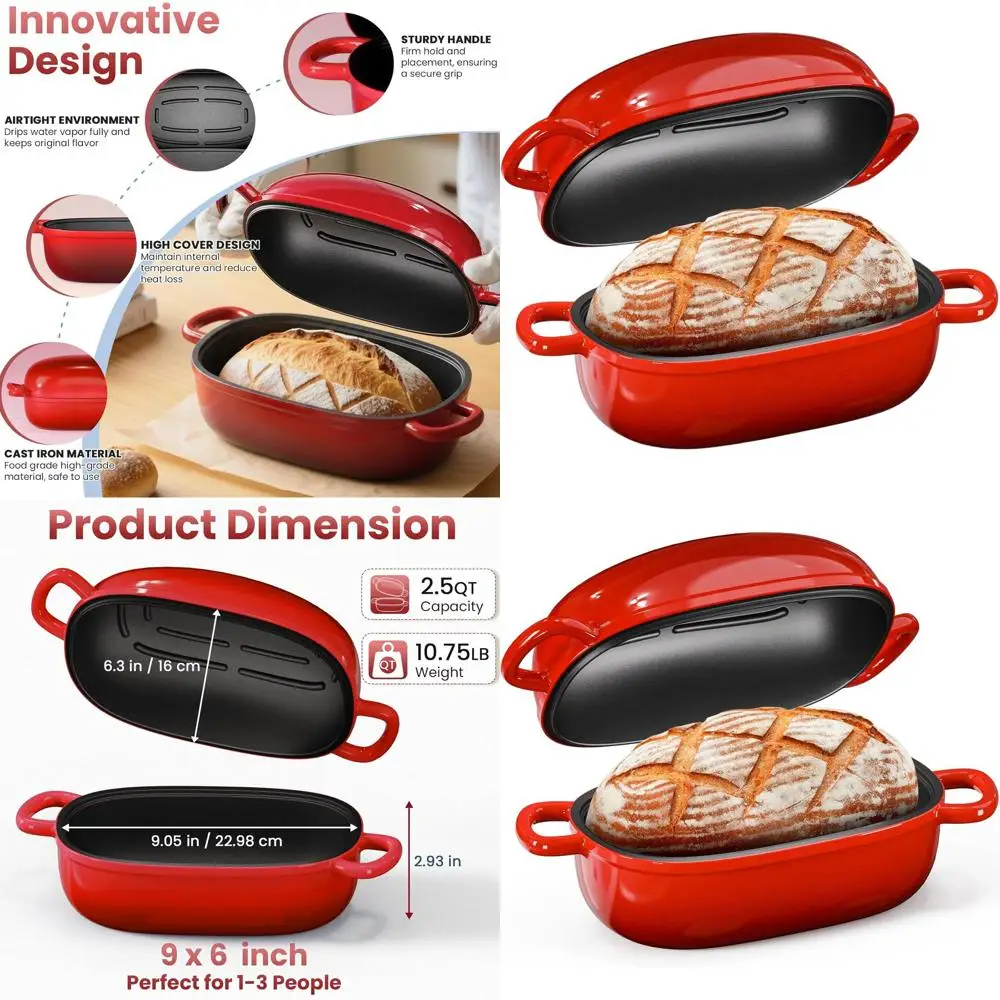 

2.5 Quart Cast Iron Dutch Oven for Sourdough, Bread Loaf Pan with Lid, Perfect for Homemade Sourdough, Blue Oval Design, Ideal G