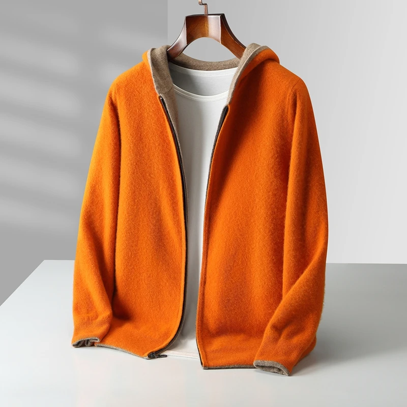 Autumn And Winter New Men's Double-Sided Wear Padded Cashmere Hoodies Cardigans Knitted Casual Warm Coats