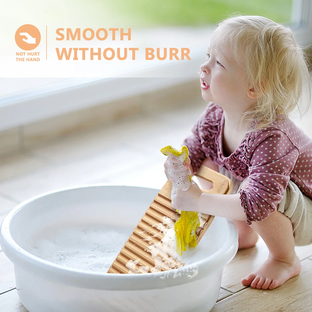 

Bamboo Washing Board For Handwashing Clothes, Portable Underwear Socks Laundry Cleaner, Wood Scrubbing Board For Kids Clothing,