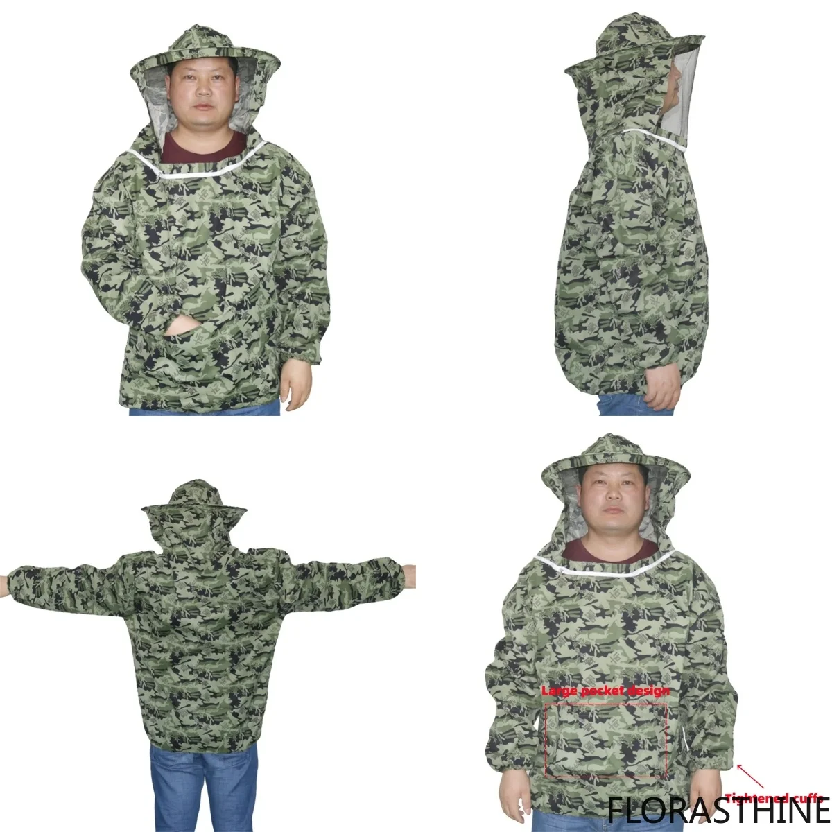 1 Set Bee-Proof Suit and Gloves Kit Camouflage Half-Length Breathable Bee Clothes with Hat Outdoor Protective Beekeeping Tools