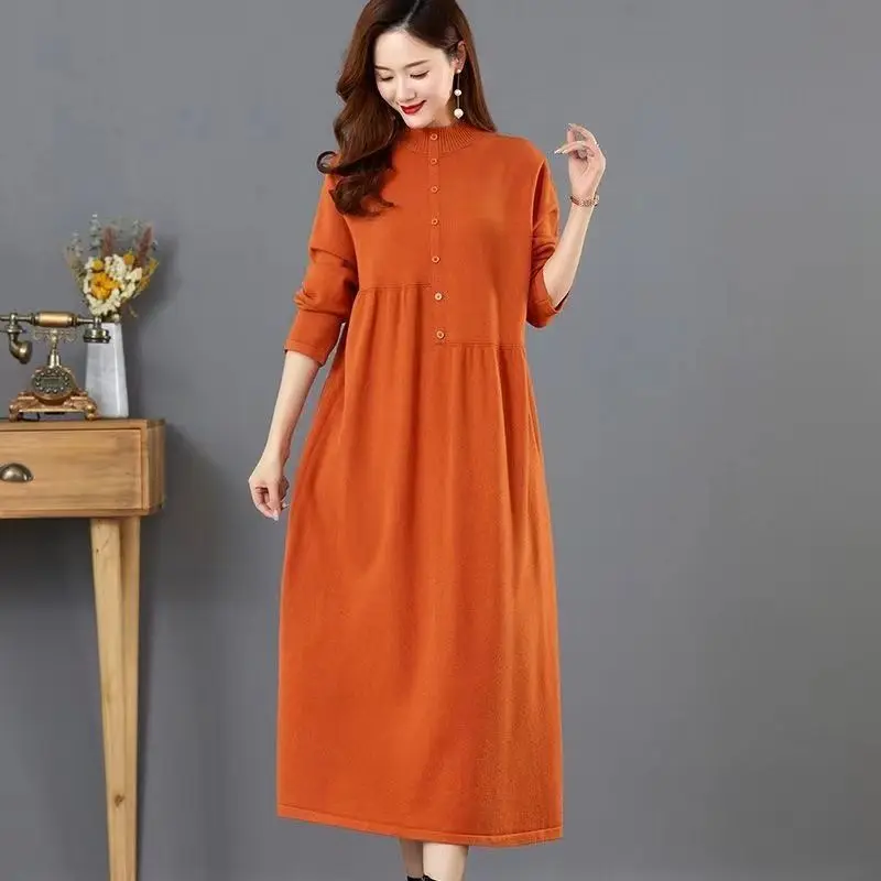 

Loose Spring Autumn Jersey For Women Long Dress Long-sleeve Pullover Sweater Casual Knitwear Jumper Middle Aged Mother Clothes