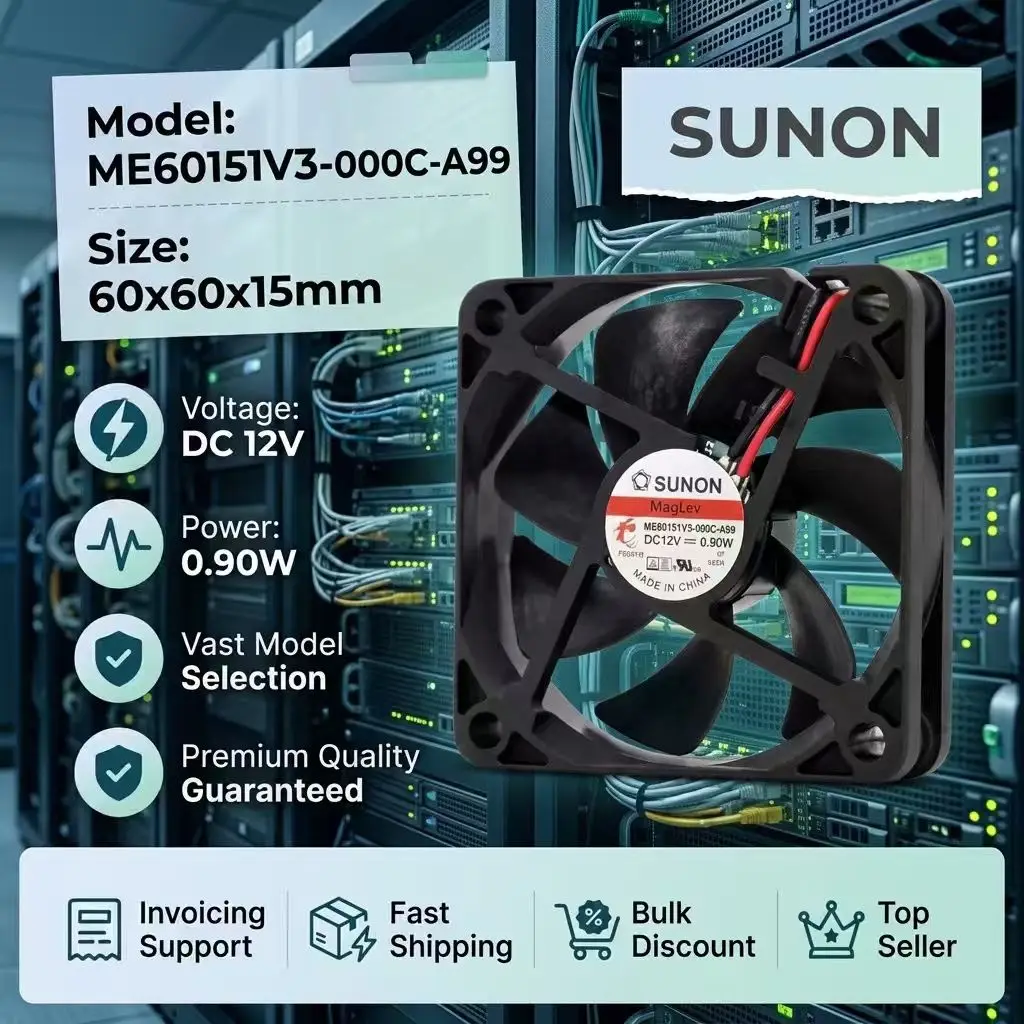 For SUNON ME60151V3-000C-A99 DC 12V 0.90W 6015 60x60x15mm MagLev 2-Wire Quiet Server Inverter Chassis Enclosure Cooling Fans