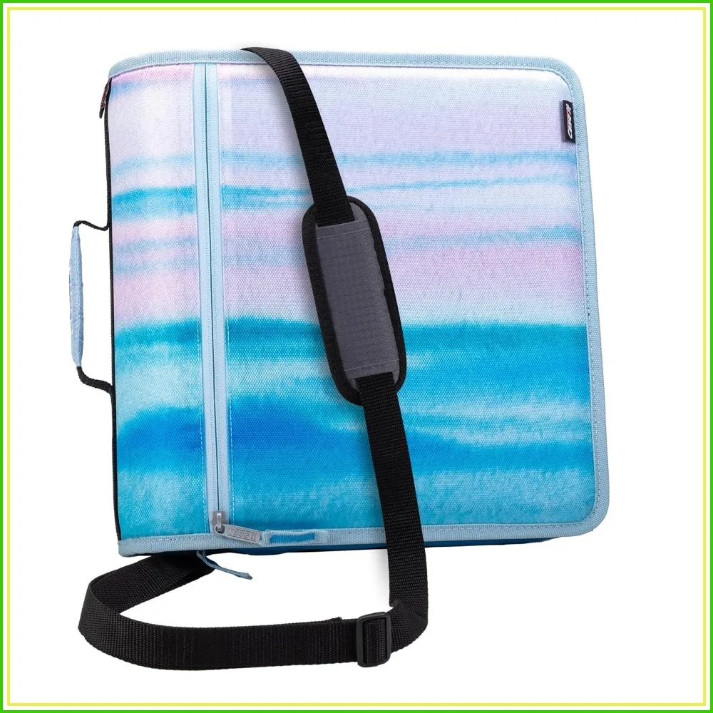 3-Inch O-Ring Zipper Binder, 600-Sheet Capacity, 5-Subject Expanding File Folder, Shoulder Strap, Watercolor Sky