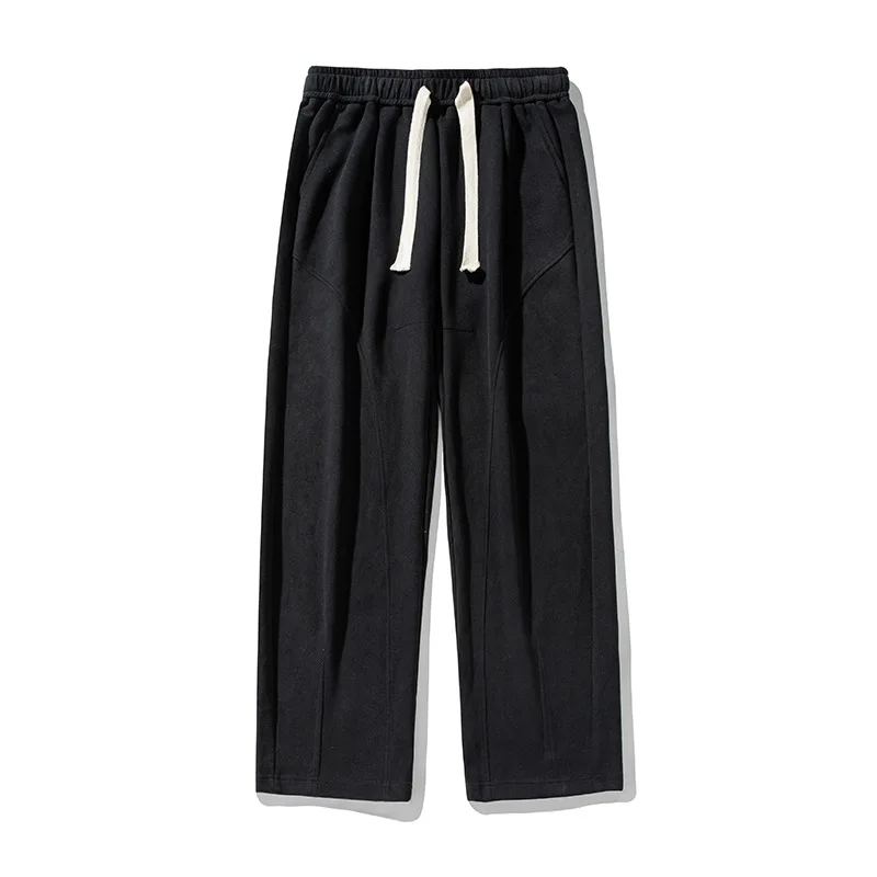 

Spring 2025 Fashion Men's Casual Trendy Straight Loose Heavy Duty Wide Leg Trousers Male Drawstring Simple Basic Pants Clothes