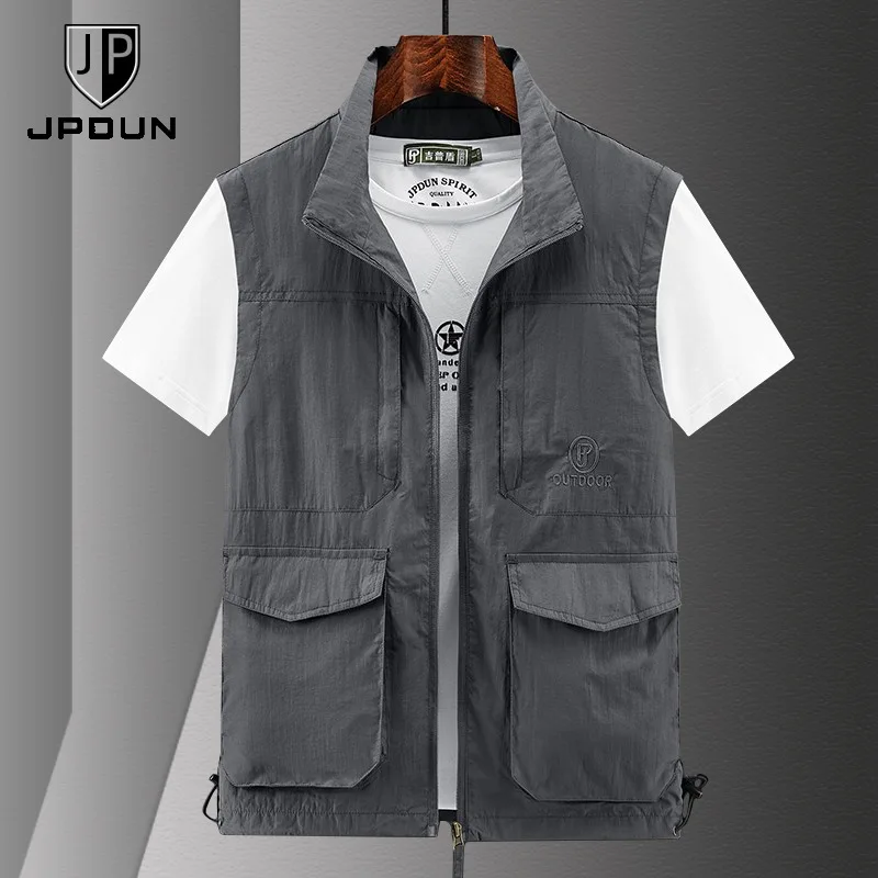 

Plus Size M-6XL Men's Multi Pocket Vest Stand Collar Work wear Outdoor Fishing Vest Sports Traveling Hiking Waistcoat Man VT-375