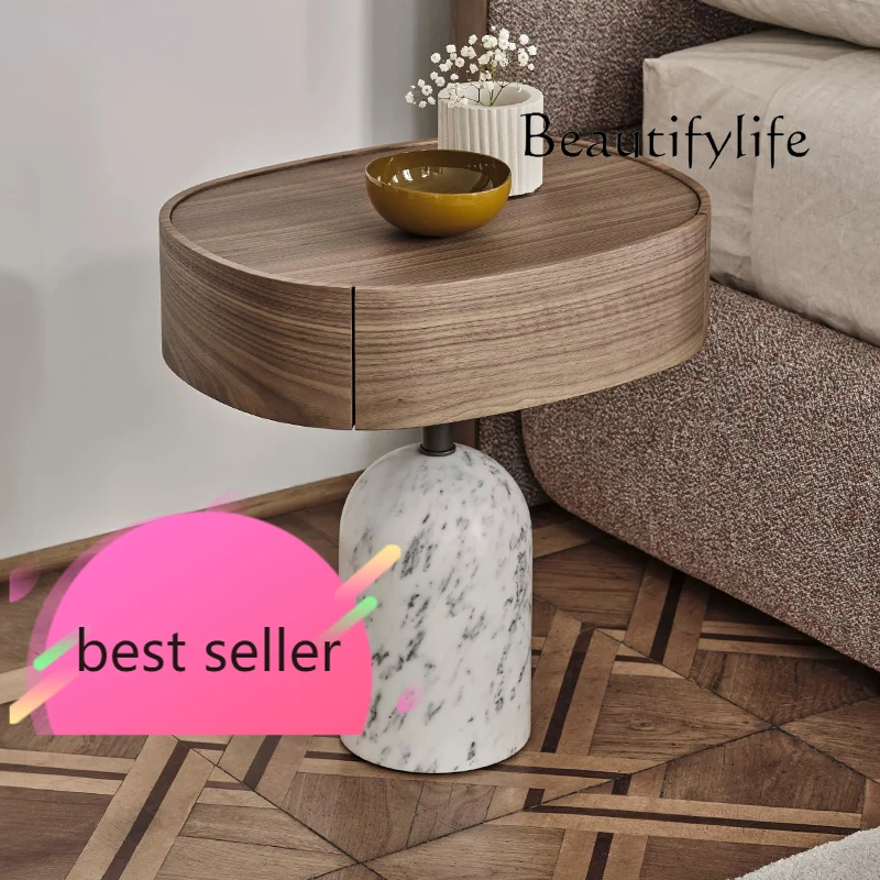 

Tr Italian bedside table Small bedroom Bedside storage Locker Multifunctional creative marble with lamp