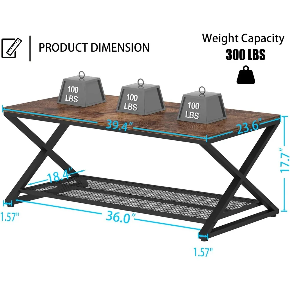 Mesa de centro industrial de madera y metal, 2 niveles, para sala de estar, oficina y dormitorio