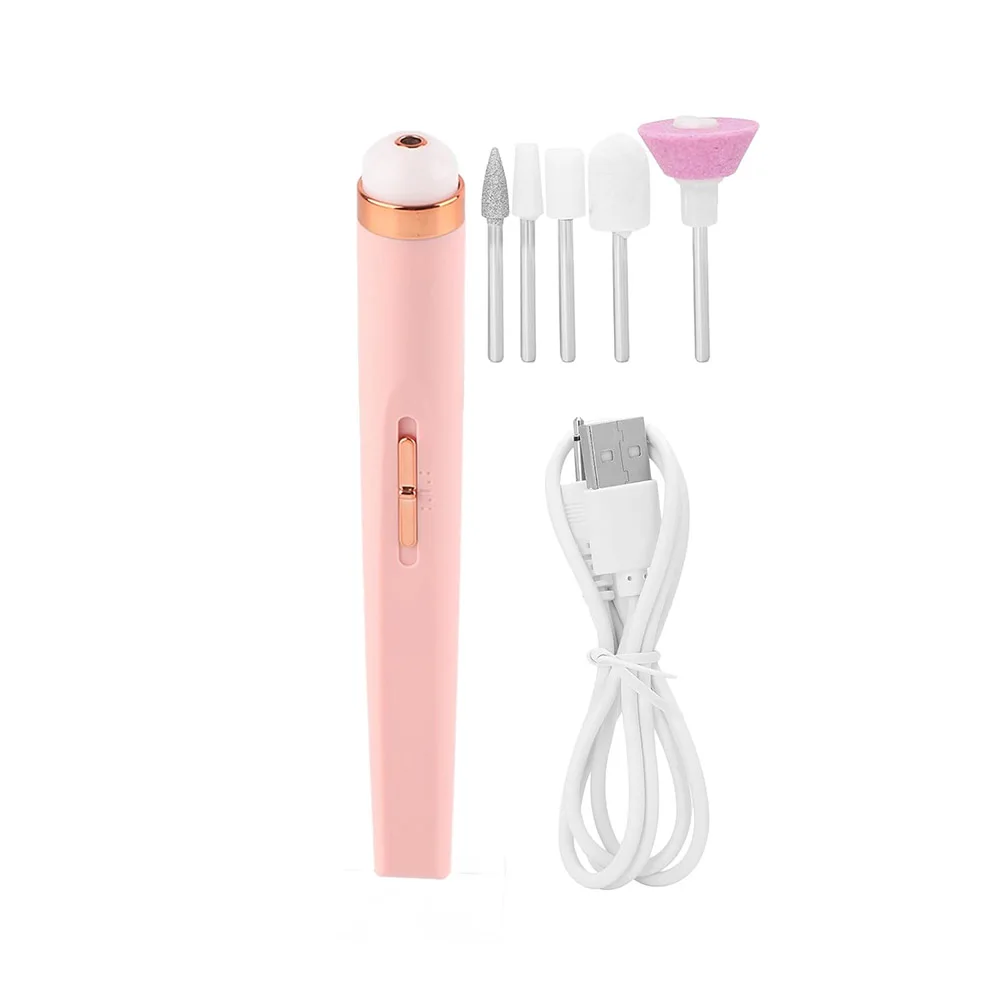 5in1 usb elétrico manicure conjunto de unhas broca arquivo moedor aliciamento kit com buffer polidor manicure kit 5 pçs cabeça moagem