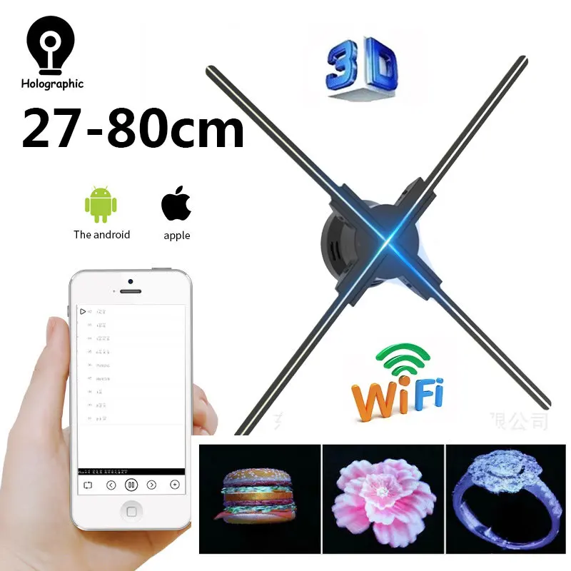 3D Hologram Fan Projector Wifi Control 27-80cm LED Sign Transmit Picture Video Commercial Advertising Display Hologram Projector