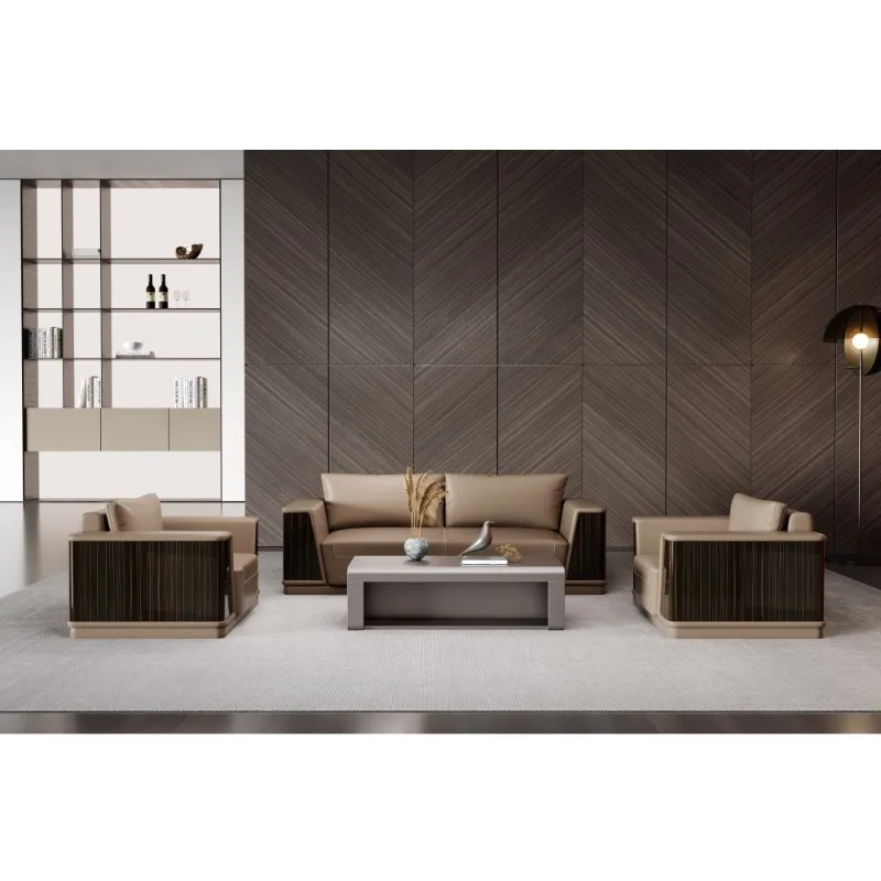 Luxury Leather Office Sofa with Three-Seater Set for Living Room Reception Hotel Meeting and Rest Area Commercial Spaces
