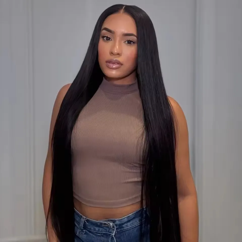 

40-дюймовый прямой парик Bone Straight 13X6 Hd, кружевной фронтальный парик 13X4, прозрачный кружевной передний прямой предварительно выщипанный, 100% человеческие волосы для чернокожих женщин