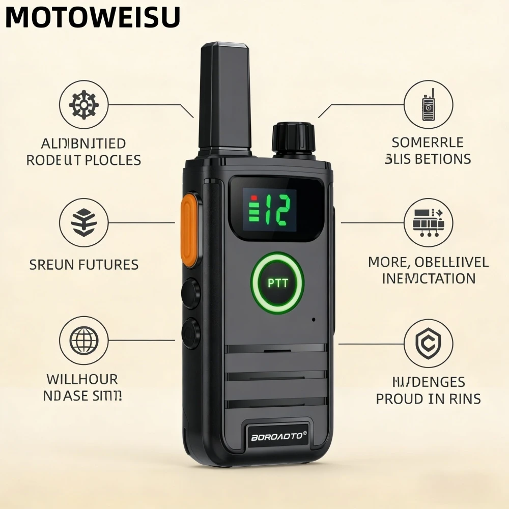 Mini UHF 400-470MHz PMR446 Walkie Talkie Long Range 16 Channels Rechargeable Waterproof Handheld Two Way Radio LED Display USB