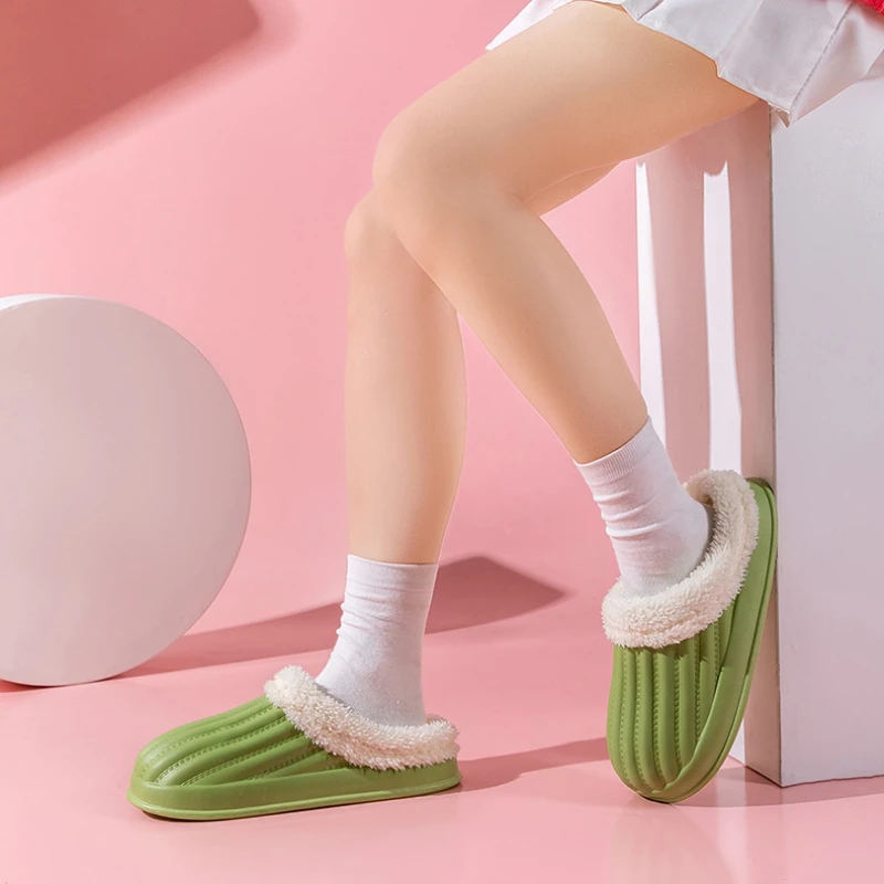 2023 Waterproof Cotton Slippers Women Men Winter Warm Shoes Thick Sole Anti-slip Couples Indoor Street Slipper Home Slippers