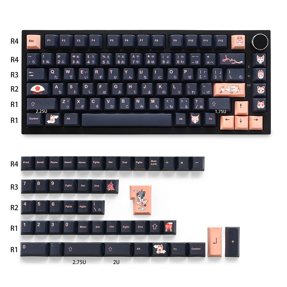 GMK CYL Kitsune Cherry Profile Keycaps PBT 130 Keys Five Side Dye-Sub Keycaps for 61/64/87/104/108 Mx Switch Mechanical Keyboard
