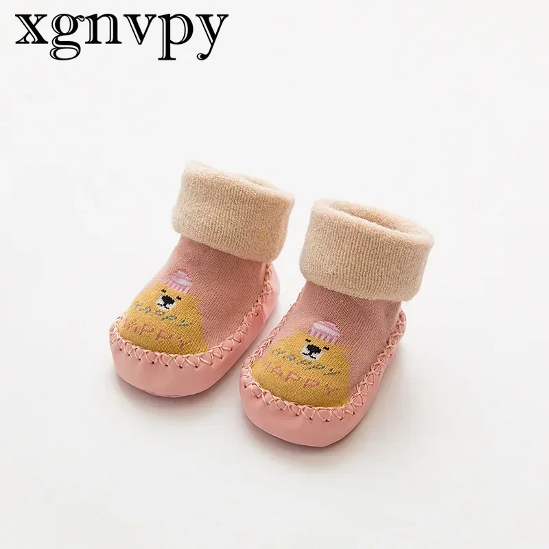 xgnvpy Children's Floor Socks Autumn and Winter Wool Circle Reinforced Soft Sole Non-slip Warm Mid-tube Socks