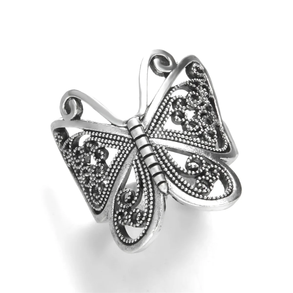 Retro Boho Schmetterling Ring Für Frauen Mode Silber Farbe Eule Engel Flügel Katze Tier Unregelmäßige Öffnung Ringe Vintage-Schmuck Geschenk – Detail 1