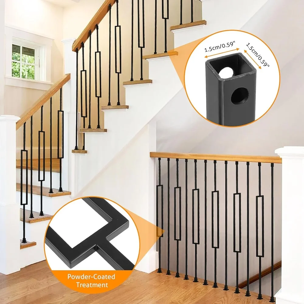 32 pacotes de balaústres de escada de ferro forjado, 1/2 unidades internas ocas, trilhos de metal, escada interna e externa e deck