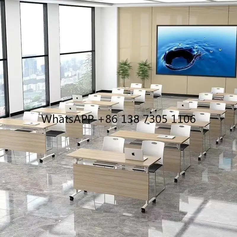 

Folding meeting movable activity splicing strip table double office foldable training table and chair combination