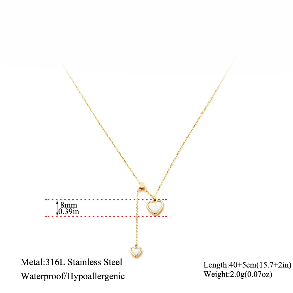 JeeMango Halskette mit Anhänger aus natürlicher Muschel, doppeltes Herz, für Damen, goldfarben, Edelstahl, klassischer Halsschmuck, wasserdicht, N26037 – Detail 1
