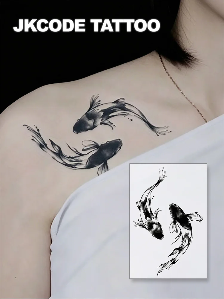 Semi-Permanent Tattoo Kit | Koi Fish Small Illustration Tattoo Stickers, Tai Chi Lucky Symbol, Realistic Tattoo Appearance, Finger Tattoo. | Waterproof Tattoos for Women, Realistic Fake Tattoos, Non-Reflective for 7-14 Days, Magic Tattoos That Last 1-2 Weeks, Perfect Gift.