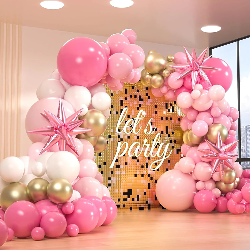 119-teiliges Rosa Ballons Bogen Girlanden-Set Gold Weiße Ballons mit Sternförmigen Folienballons für Geburtstag Brautparty Partyzubehör