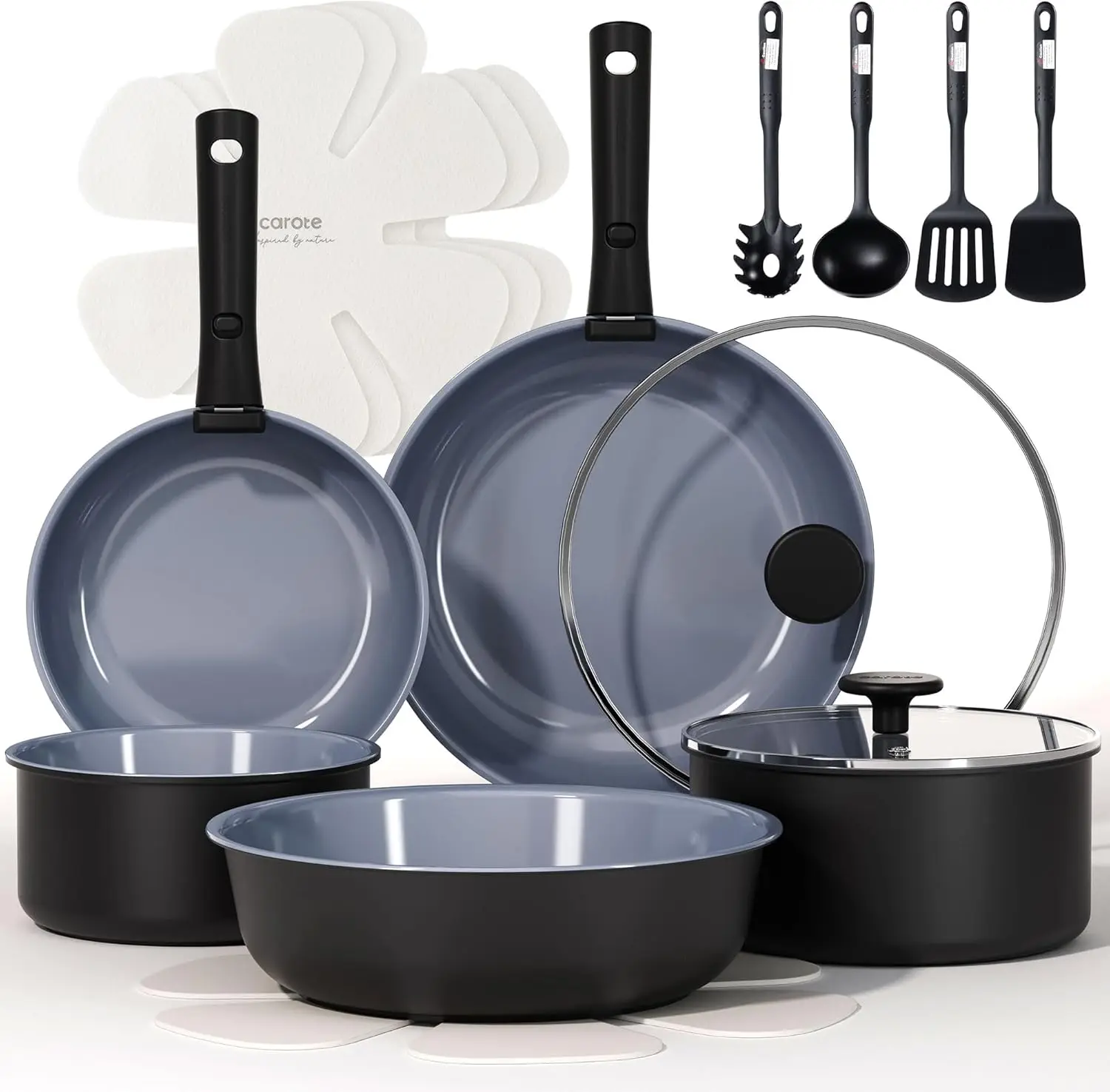 

17-Piece Ceramic Cookware Set, Black & Gray, Non-Stick & Non-Toxic Pots and Pans for Healthy Cooking on Induction Stoves