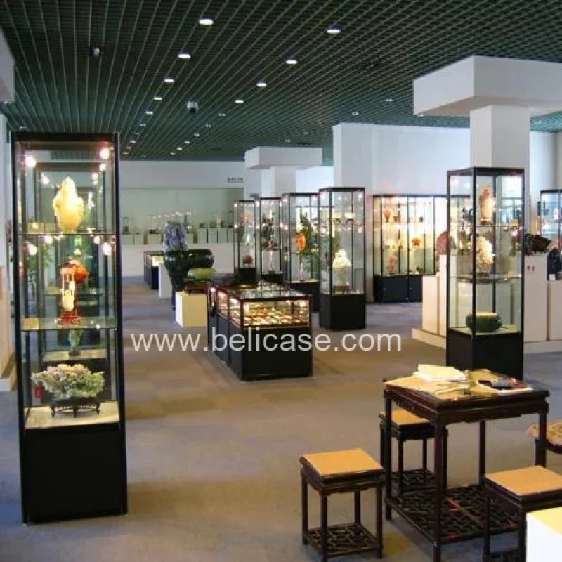 Customized-Fashionable Wooden Display Showcase LED Light Glass Display Cabinet Floor Display Stands Shop