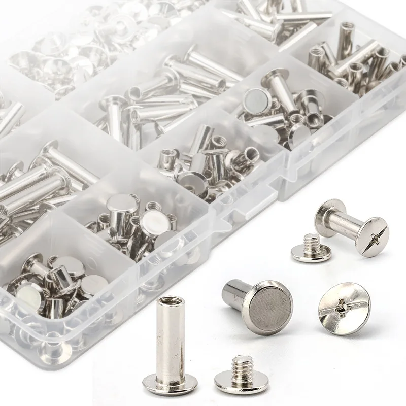 270PCS nickel plated rivet set ledger stud butt lock screw stud box