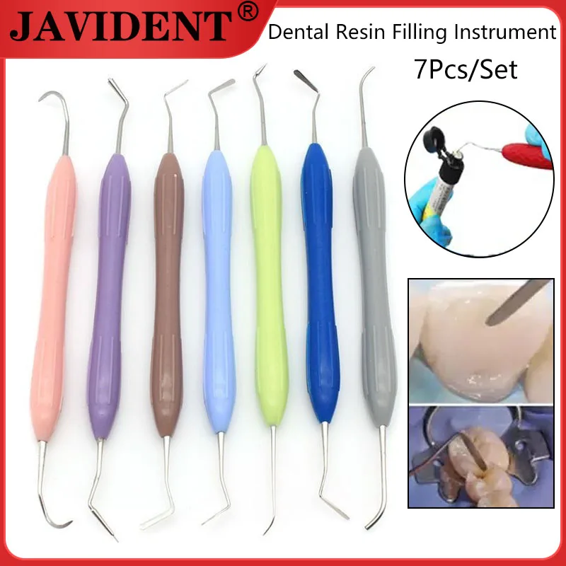 

7 шт., набор для наполнения зубной смолы, композитные инструменты, скребок для смолы для эстетического восстановления, силиконовая ручка, стоматологические инструменты