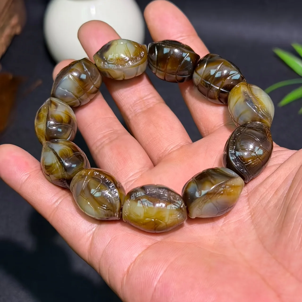 Amber and beeswax carved turtle bracelets, ancient beeswax jewelry