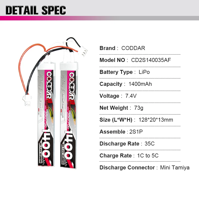 Upgraded 35C 7.4v 1400mAh Lipo Battery Split Water Gun 2S Battery With Airsoft BB Air Pistol Electric Toy Gun Spare Parts