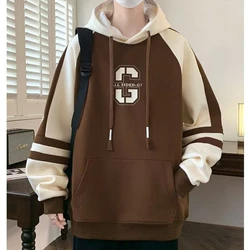 Men's Plush Hoodie Winter Thick Sweater Top Harajuku High Street Printed Sweatshirt Fashionable Men's Clothing  Coats Men 2024