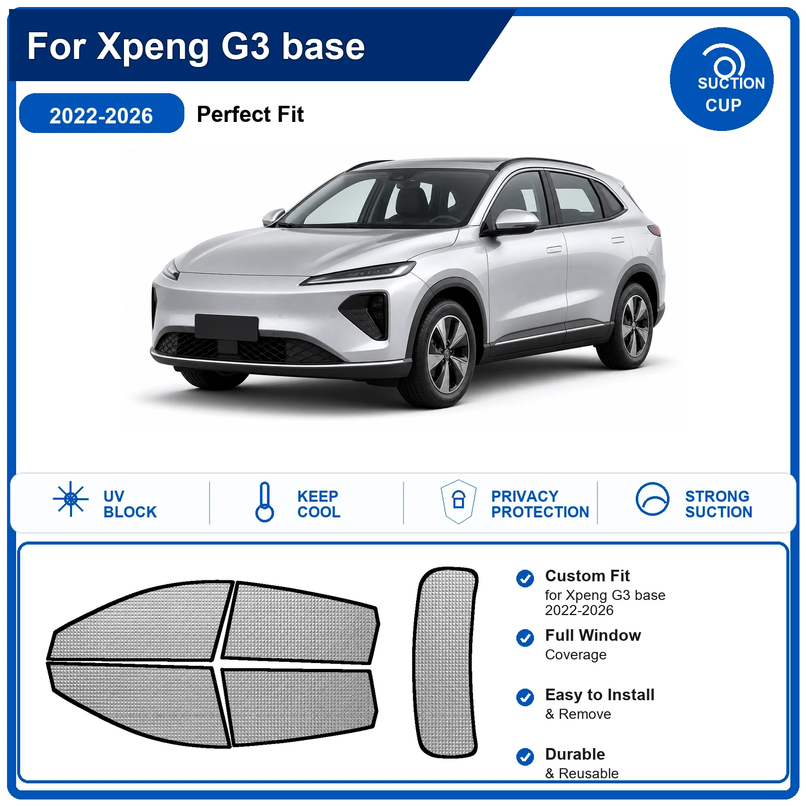 For Xpeng G3 base 2022-2026 Custom Full Set Windshield Sun Shade Aluminum Foil Heat Insulation Anti UV Foldable