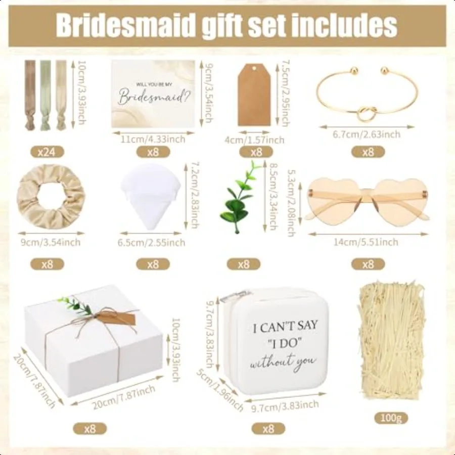 81 Stück Brautjungfern-Vorschlag-Geschenk-Schmuckschatulle, einschließlich Brautjungfer, Braut-Haarband, Sonnenbrille, Puderquaste, Brautjungfernkarten, Geschenk B