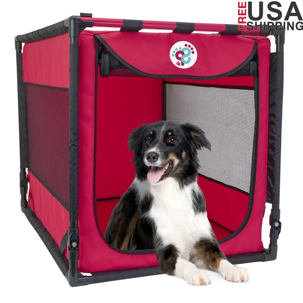 

Large Portable Dog Kennel Folding Polyester Plastic Lightweight Indoor Outdoor Travel Shelter Easy Setup Ventilated Mesh Panels