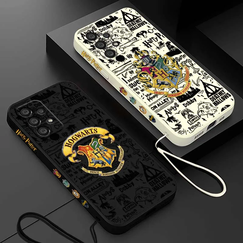 Capa de Telefone Líquida com Cordão Esquerdo e Logo de Luxo H-Harry P-Potter para Samsung Galaxy A73 A71 A55 A54 A53 A51 A17 A16 A07 A06 A05