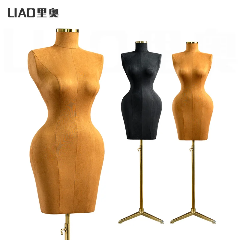 Extra-Large Velvet Brown Women Mannequin BBL Femmes Half Body Big Hips Ass Female Dummy for Clothes Pinnable Windows Display