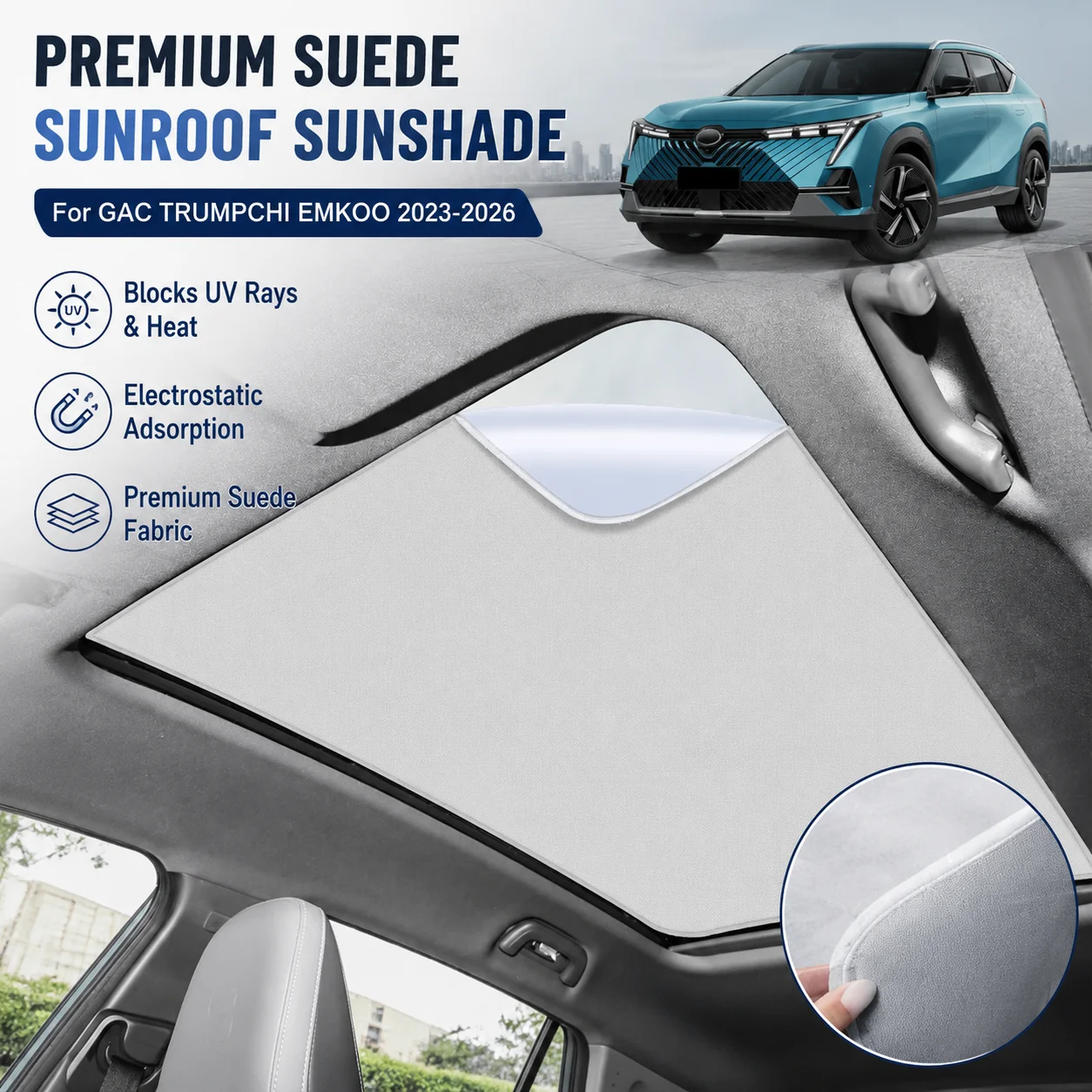 Car Suede Fabric Anti-uv Electrostatic Adsorption Sunroof Sunshade For GAC TRUMPCHI EMKOO 2023-2026Auto Heat Insulation Skylight