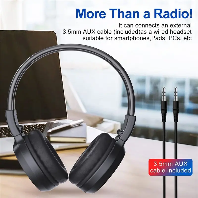 #(Upgraded)Portable Wireless FM Radio Headphones , Rechargeable FM Radio Headset Receiver for Meeting, Daily Works, Hiking, Jogg