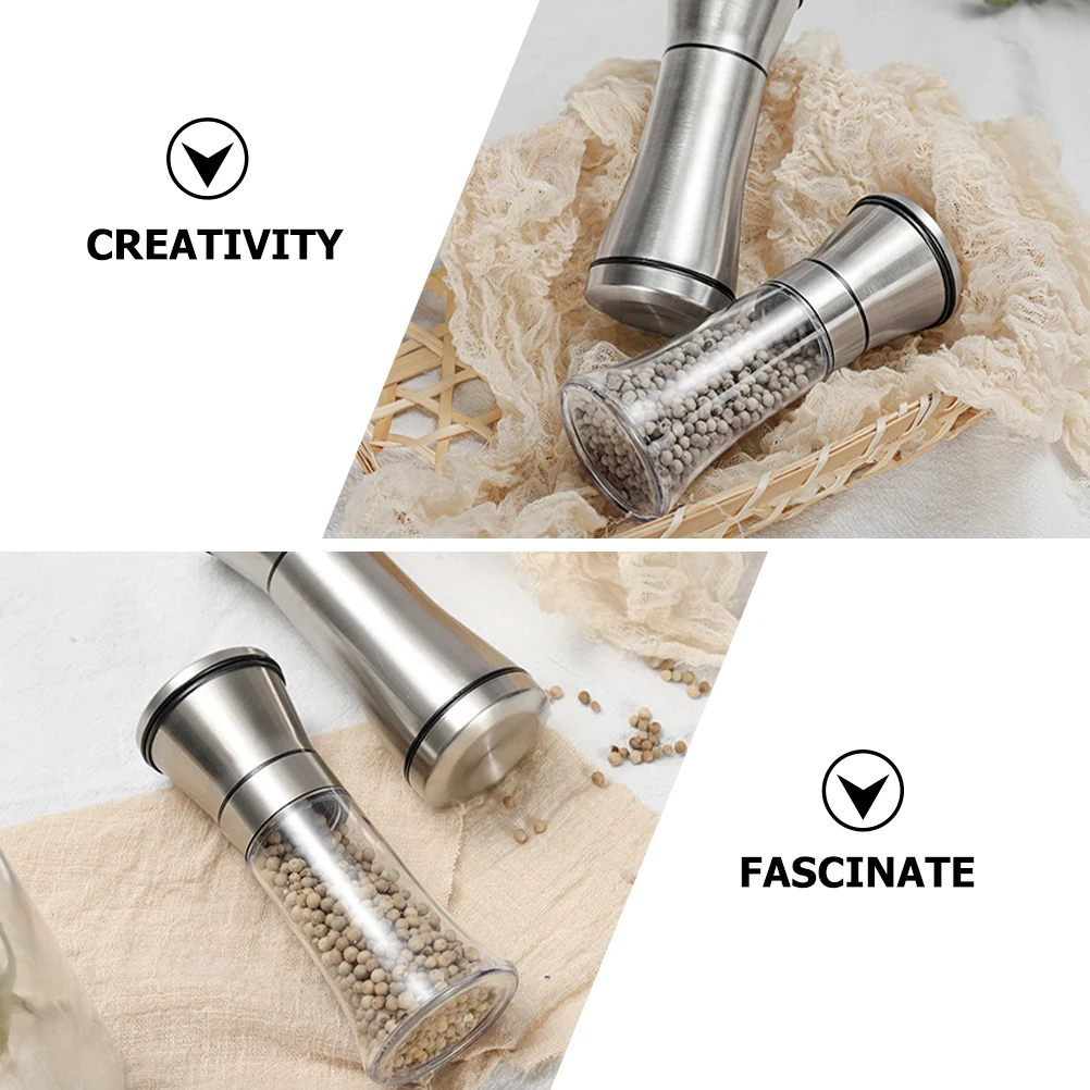 

2pcs Stainless Steel Pepper Grinder Refillable Salt Shaker Kitchen Gadget Manual Milling Tool Compact Design For Home Restaurant