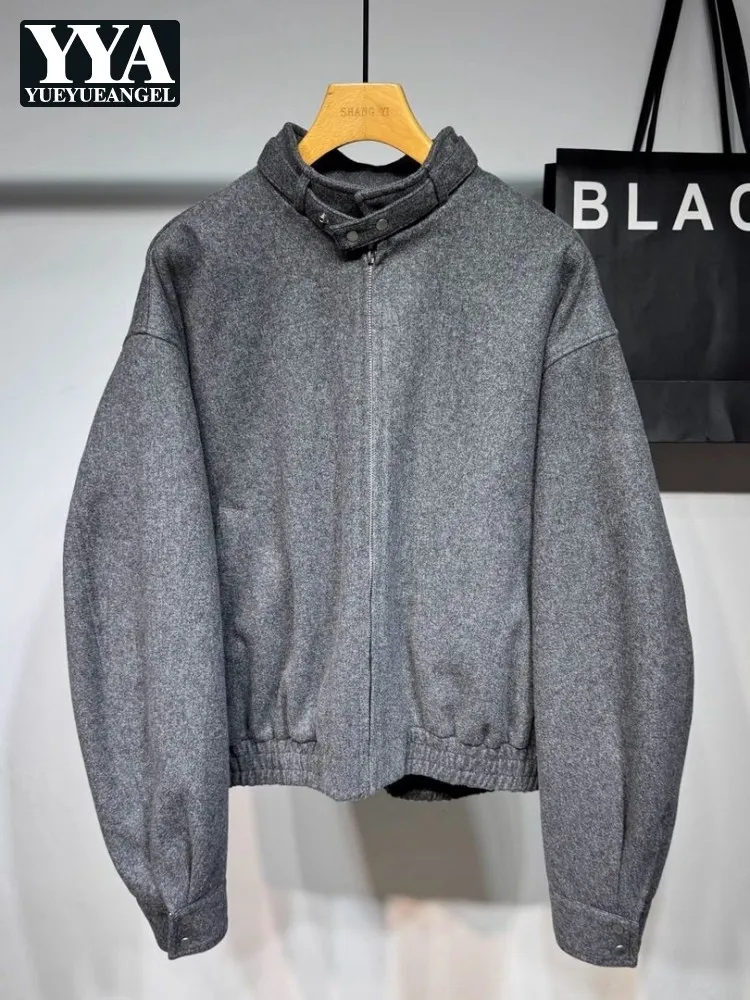 Fashion Mens Loose Fit Stand Collar Bomber Jacket Oversized Thick Warm Down Jacket Casual Streetwear Business Work Outwear Coats